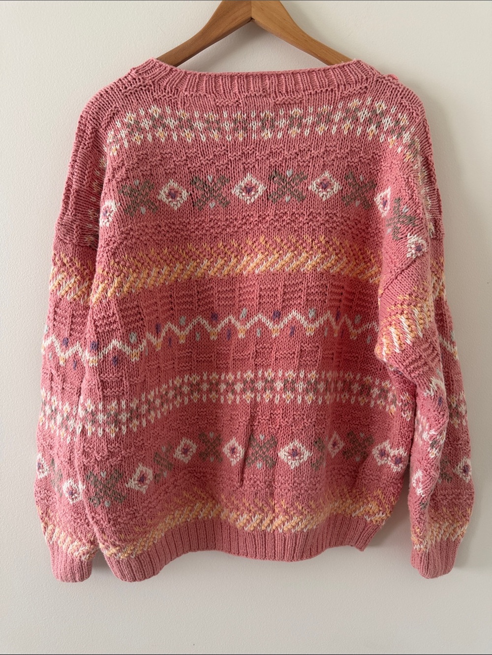L.L.Bean Vintage Fair Isle Knit Sweater – Pink Cozy Cottagecore Pullover Size XL - Picture 2 of 6